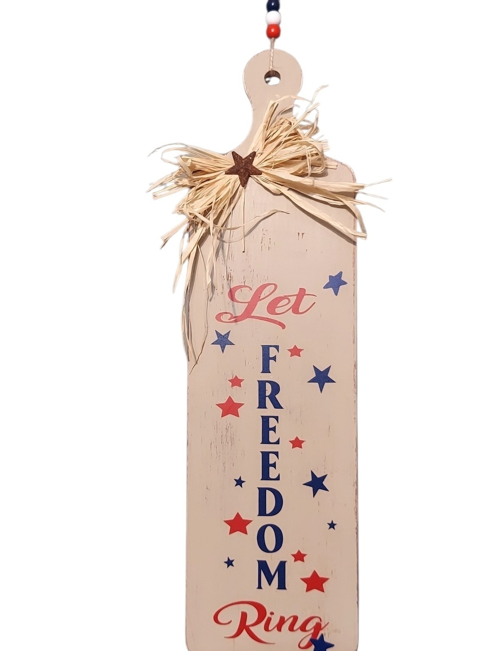 Hand Crafted Red, Blue, Cream "Let Freedom Ring" Wall Hanging
